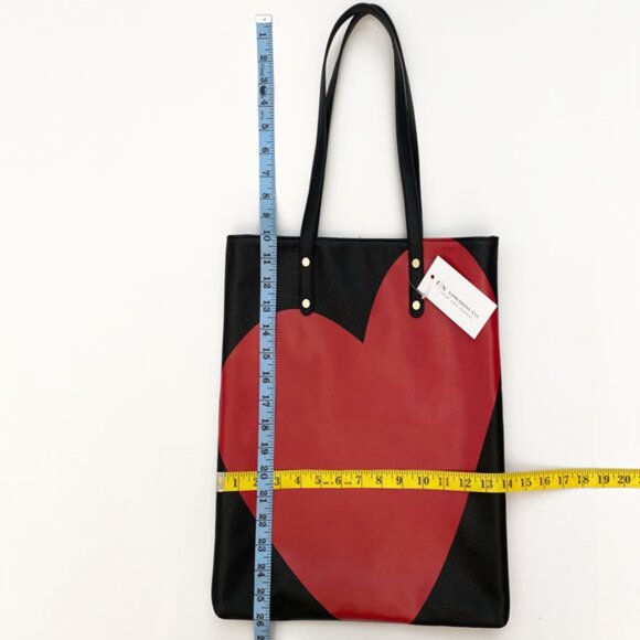 Faux Leather Big Red Heart Tote Black 14 x 16 - Picture 11 of 11